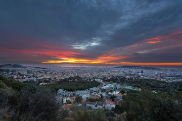 panoramic views of Barcelona at sunrise
