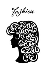 .Beautiful woman face logo sample, vector illustration