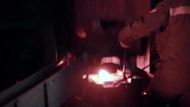 Forging steel machine inside industrial plant. HD.