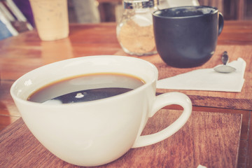 Cup Of Espresso / Close-Up Cup Of Espresso On Wooden Background.