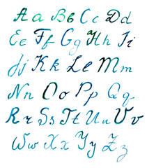 Hand painted latin watercolor alphabet