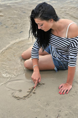 young lonely woman near the river