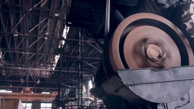 Industrial part of engine movement: steel circle with moving. HD.
