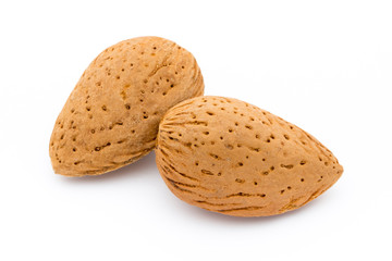 Group of almond nuts. Isolated on a white background.
