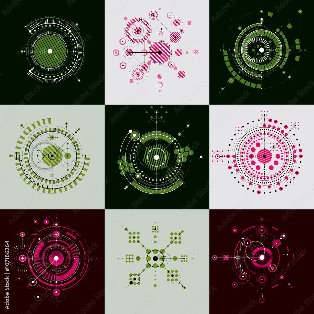Poster set vector bauhaus abstract backgrounds made with grid