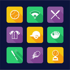 Baseball Icons Flat Design
