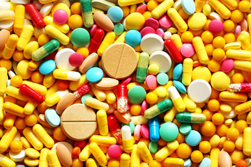 A lot of colorful medication and pills from above