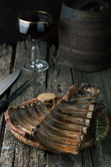 Grilled ribs and a glass of wine