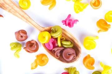 Variety of types and shapes of Italian pasta. Dry pasta backgrou