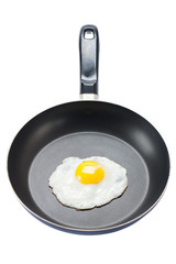 image of a fried egg in a pan.