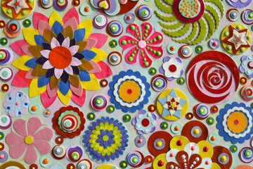 Naklejka premium Bizarre flowers background, zentangle like decorative circular floral elements.