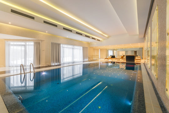 Modern indoor pool  in SPA at hotel