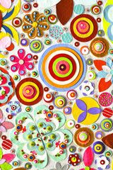 Naklejka premium Colorful flowers paper background pattern lovely style, zentangle like decorative circular floral elements, made of paper.