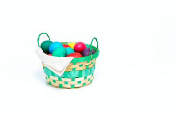 Wooden basket with multi-colored paints