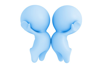 blue 3d human characters happily chest bumping