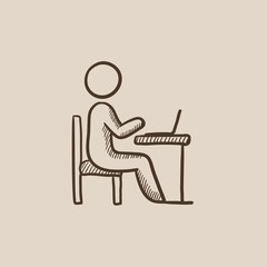 Businessman working at his laptop sketch icon.