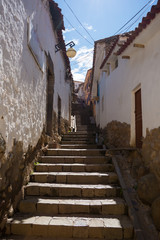 Staircase in narrow alley of San Blas district, Cusco, Peru