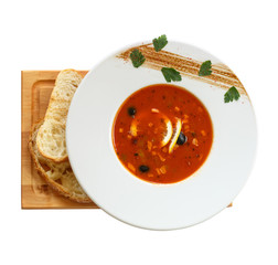Meat Solyanka on the plate isolated on white background