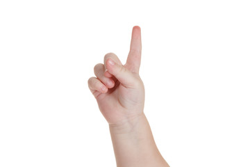 Gesture, a lovely child's hand indicates the direction