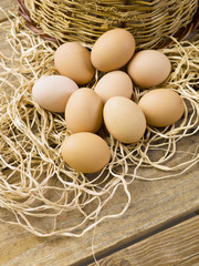 close-up of brown eggs.