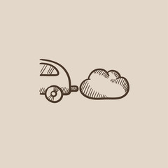 Car spewing polluting exhaust sketch icon.