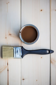 House Renovation, Brown Paint Can and Brush