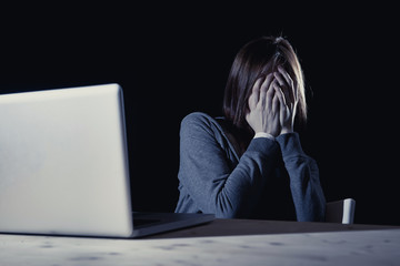teenager girl suffering cyberbullying scared and depressed exposed to cyber bullying and internet...