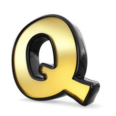 3d gold and black metal letter Q isolated white background