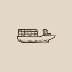 Cargo container ship sketch icon.
