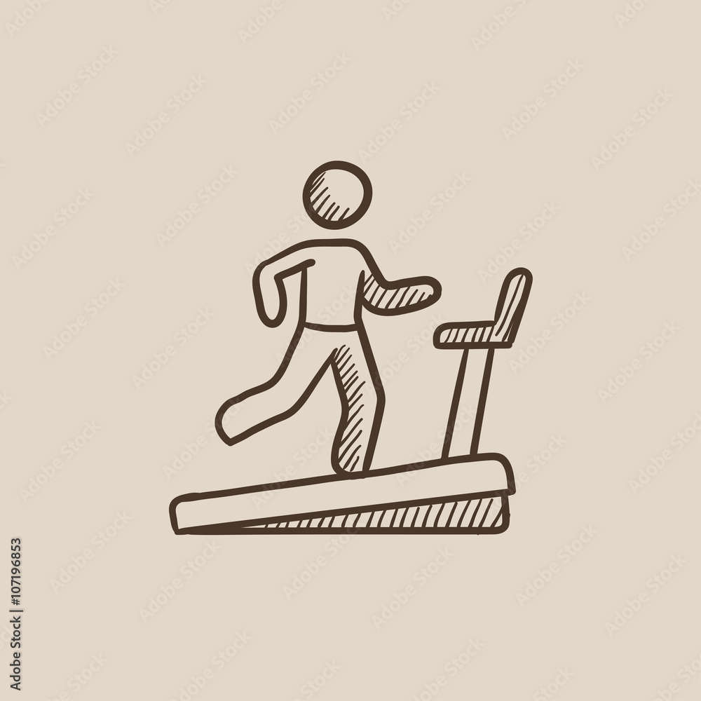 Poster man running on treadmill sketch icon.