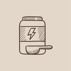 Sport nutrition container sketch icon.