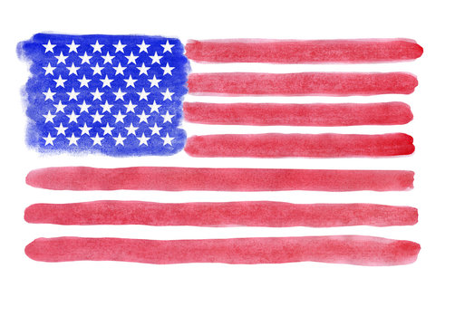 Flag of USA painted watercolor