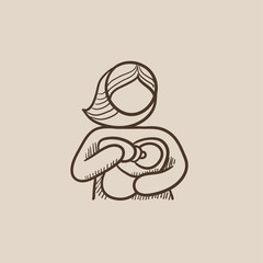 Woman nursing baby sketch icon.