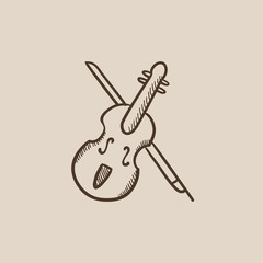 Violin with bow sketch icon.