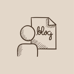 Man and sheet with word blog sketch icon.