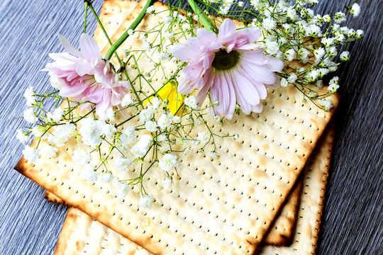 Pesach Still-life With Wine And Matzoh Jewish Passover Bread