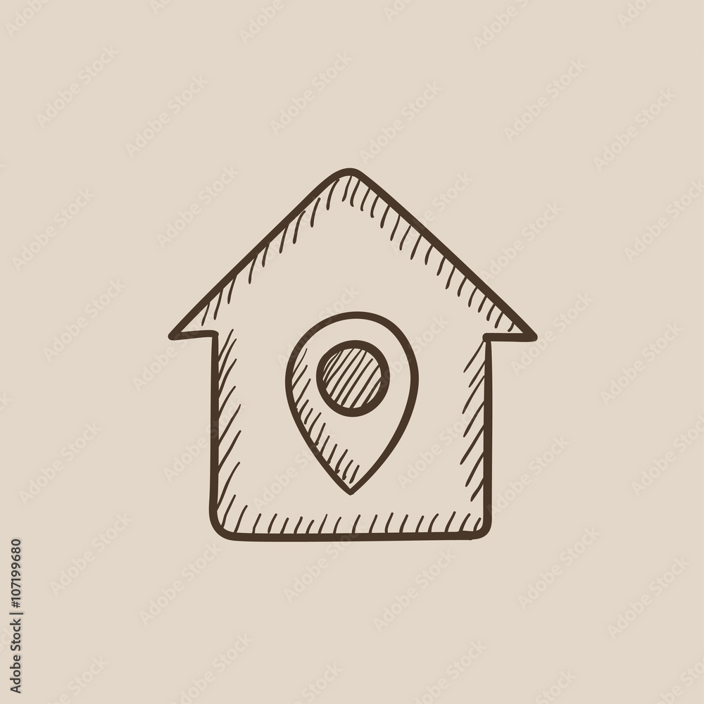 Poster house with pointer sketch icon.