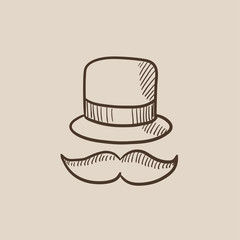 Hat and mustache sketch icon.