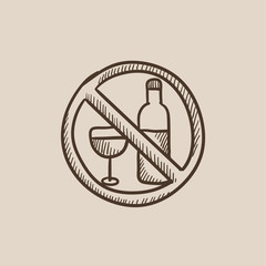 No alcohol sign sketch icon.