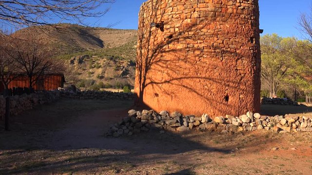 The Torreon is an historic rock fort where settlers hid during indian raids in Lincoln, New Mexico in the late 1800's