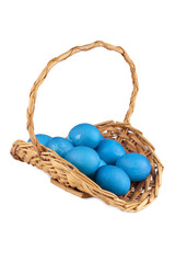 blue easter eggs in basket