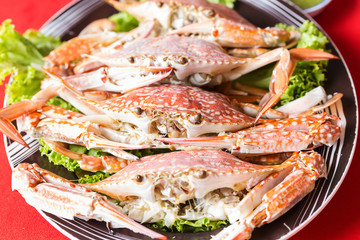 Steamed crabs serving seafood