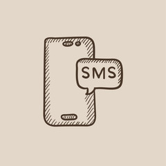 Smartphone with message sketch icon.