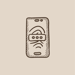 Mobile phone scanning fingerprint sketch icon.