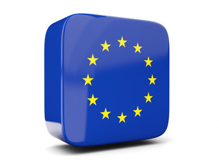 Square icon with flag of european union square. 3D illustration