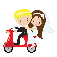 Bride and groom on scooter
