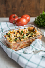 baked lasagna on baking sheet