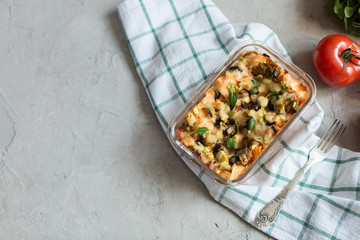 baked lasagna on baking sheet