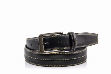 Black leather belt for men.