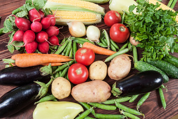 vegetables on wooden background